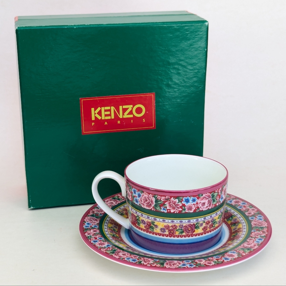 Vtg KENZO PARIS Floral Design Teacup Produced by Aito Made in Japan Original Box